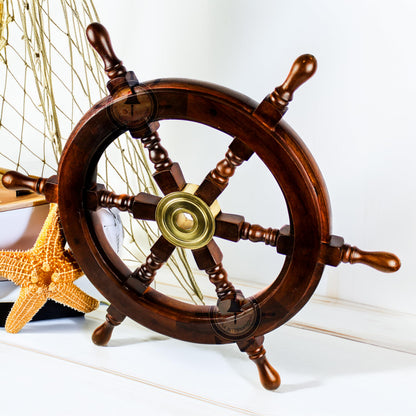 Nagina International Premium Nautical Handcrafted Wooden Ship Wheel | Pirate's Wall Home Decor & Gifts (16 Inches, Dark Rosewood)