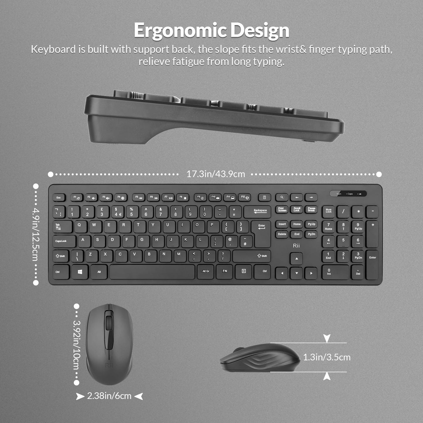 Wireless keyboard and Mouse Set,Rii RK200 Standard Full Size Wireless Keyboard and Mouse 104 Keys for Work Office Home UK Layout(AAA Batteries not Include)