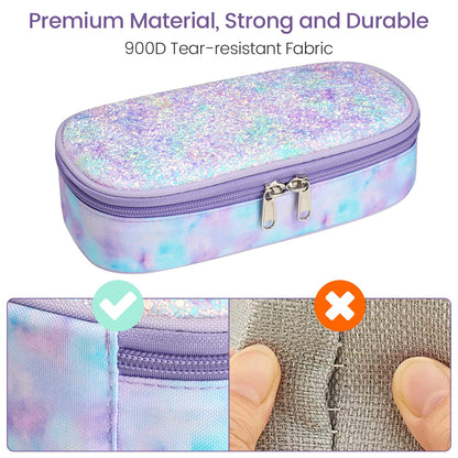 Cambond Pencil Case for Girls - Big Capacity Cute Pencil Case for Kids Teenager Special Pencil Pouch for School Office, Pencil Box Only, Glitter Purple Tie-dye