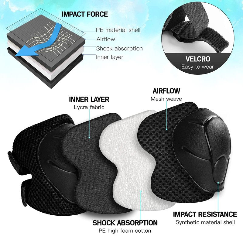 Kids Protective Gear Set Wemfg Knee Pads for Kids 7-13 Years Toddler Knee and Elbow Pads with Wrist Guards 3 in 1 for Skating Cycling Bike Rollerblading Scooter(Black)