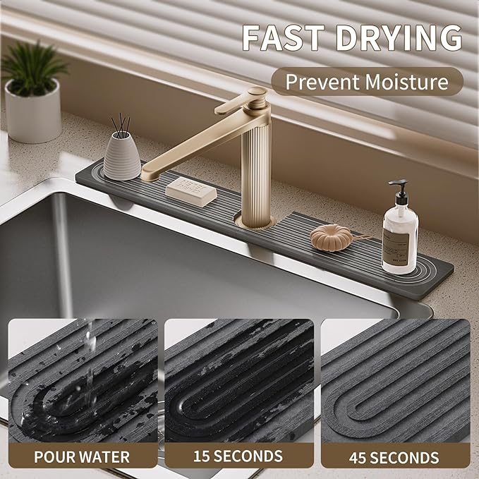 Faucet Mat for Kitchen Sink, Diatomite Stone Drying Sink Protectors, Bathroom