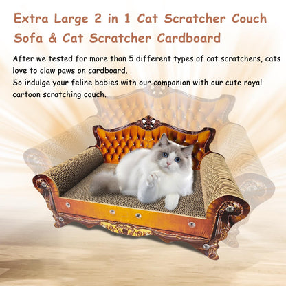 INRLKIT Luxury Cardboard Cat Scratcher Sofa Bed, Couch Shaped Cat Scratching Board, Scratch Lounge with Catnip, Scratcher for Indoor Cats(Brown)