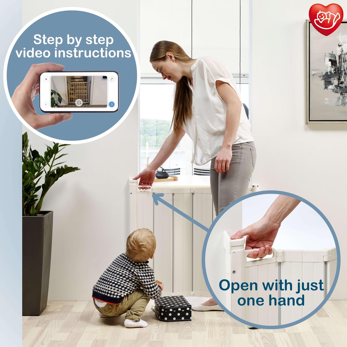 BabyDan - Guard Me Auto Retractable Stair Gate, 55-89 cm width, One-Hand Operation Safety Gate, Child and Pet Gate, White, Made in Denmark