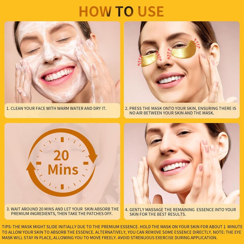 Under Eye Patches - 24K Gold Eye Masks for Dark Circles & Puffiness | 30 Pairs with Collagen & Rose Essence