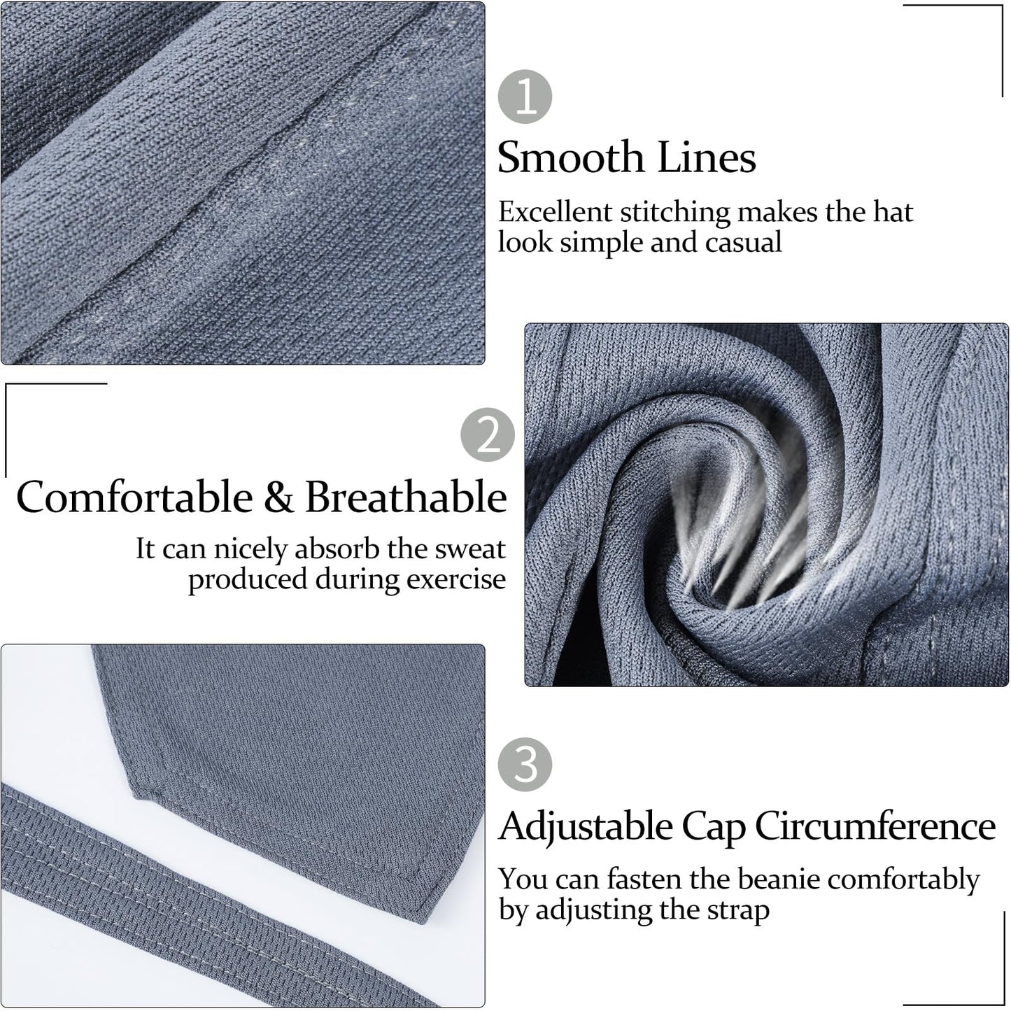 6 Pieces Do Rags Sweat Wicking Beanie Cooling Durags Skull Cap Motorcycle Head Wrap Bandana for Men Women (Black, White, Gray,Simple Style)