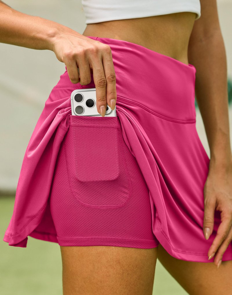 SANTINY Pleated Tennis Skirt for Women with 4 Pockets Women's High Waisted Athletic Golf Skorts Skirts for Running Casual (Deep Pink_S)