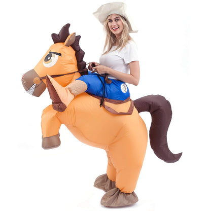 Spooktacular Creations Halloween Inflatable Costume, Riding a Horse Suit, Cowboy Suit with a Hat, Air Blow Up Deluxe Halloween Outfit, Cowboy Ride On Horse Costume - Adult Size
