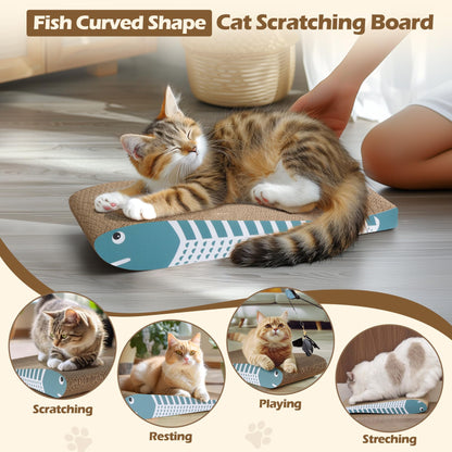 ComSaf Cat Scratching Board 2 Pack, Curved Scratcher Cardboard, Double-Sided Pad for Long Lasting Use, Cute Scratching Mat for Kitty (Blue)