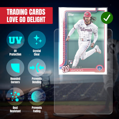 Semi Rigid Card Holders for PSA, SGC, BGS, CSG Grading – 100 Bundle - Baseball Card Sleeves - 50 Card Holders for Trading Cards + 50 Soft Sleeves – 3-5/16” x 4-7/8” with 1/2” Lip