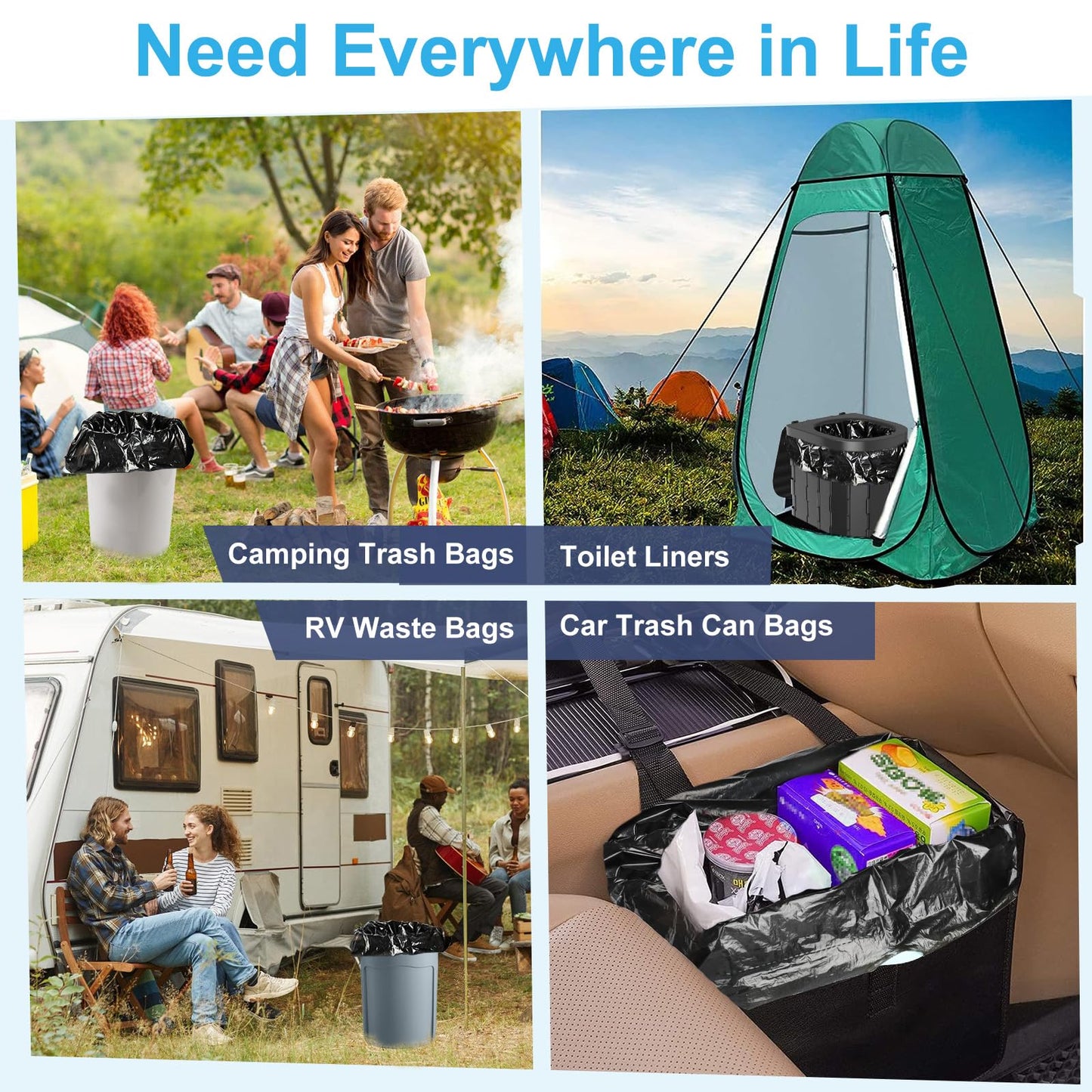 100 Portable Toilet Bags, Drawstring Biodegradable Camping Potty Bags 8 Gallon Camping Toilet Waste Bags for 5-8 Gallon Bucket Toilet Adults Outdoor Camping Car