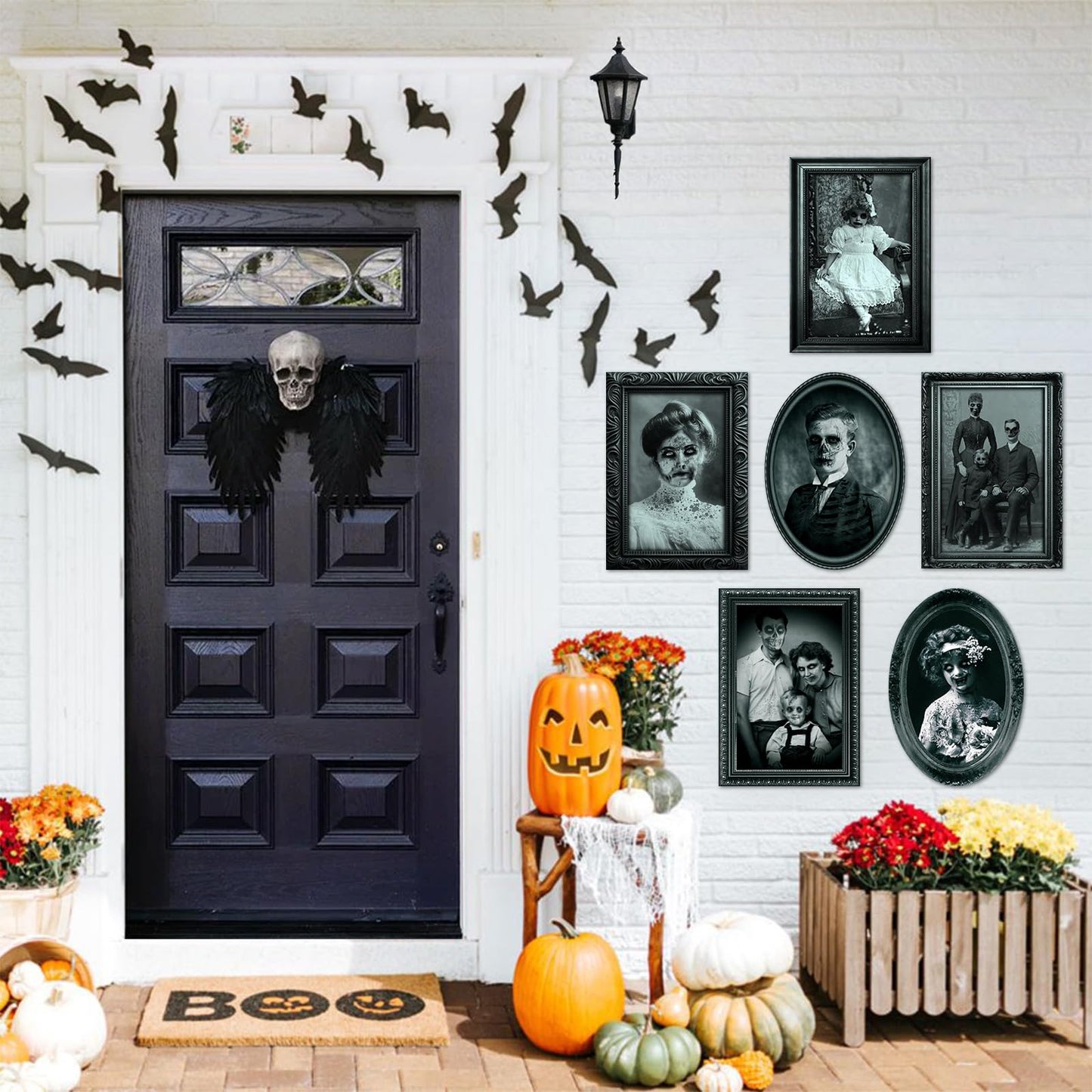 6 Pack Halloween Decoration 3D Changing Face Moving Gothic Horror Picture Frames Portrait, Waterproof, Full adhesive backing, Spooky Halloween Wall Decor For Haunted Mansion Castle Masquerade Party