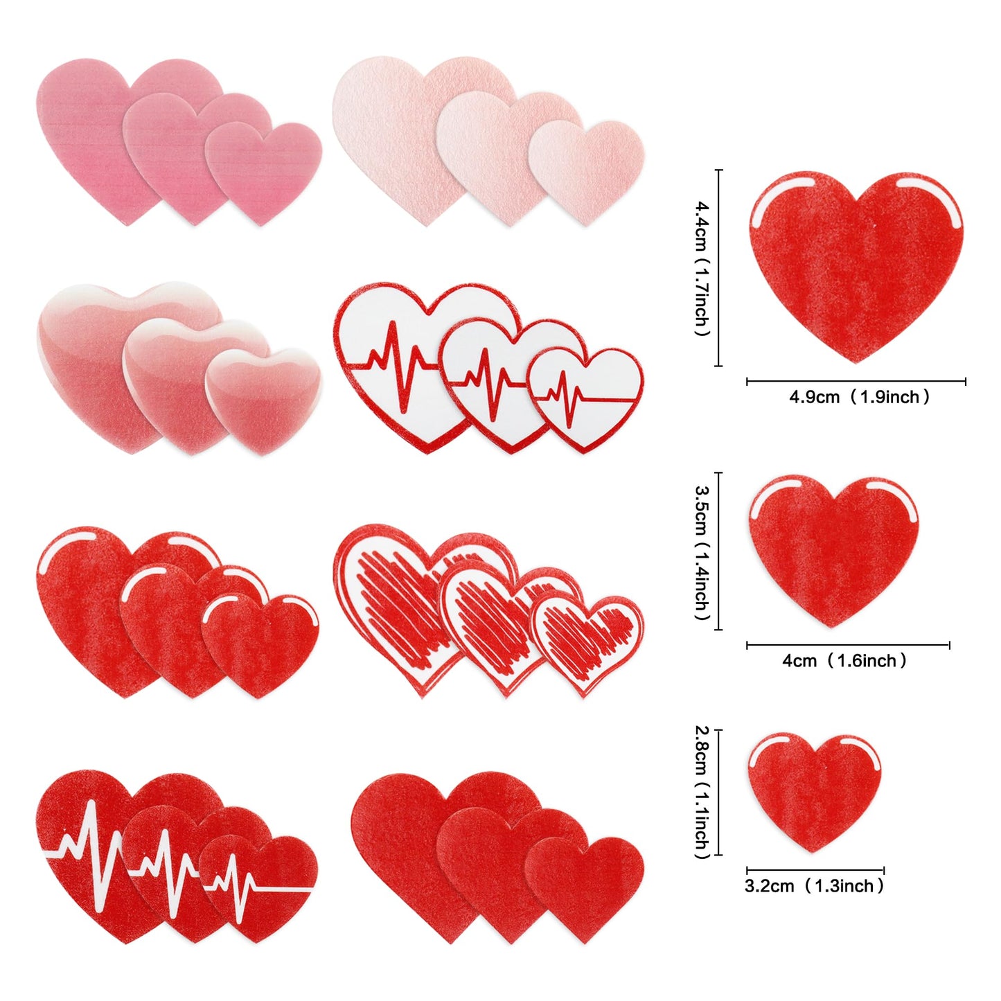 Ercadio 80Pack Edible Valentine's Day Heart Cupcake Toppers Red Edible Heart Cupcake Drink Toppers Picks Valentine's Day Nurses' Day Heart Birthday Mother's Day Party Cake Decorations