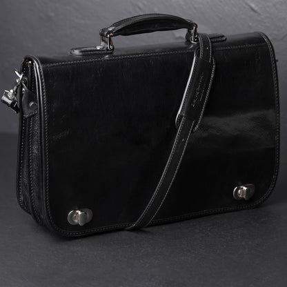 Time Resistance Hand Crafted Leather Messenger Shoulder Bag 15 Inch Laptop Briefcase Business Attache Black