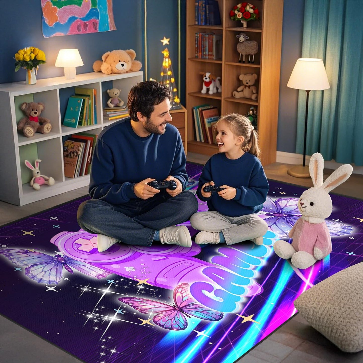 Gamer Area Rugs for Girls Bedroom, Dreamy Purple Butterfly Gaming Rug for Gamer Room, Teens Room,Girls Room, Kids Playroom, Dorm, Large Video Game Floor Mat Kids Rug Carpet for Bedroom Decor 71"x47"