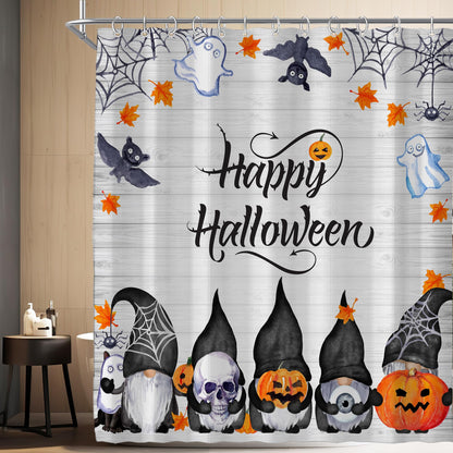 Visioun Halloween Cute Funny Gnomes Spooky Pumpkin Shower Curtain for Bathroom 72W*72H Inch Farmhouse Rustic Horror Bathtub Skull Ghost Maples Bat Decor Waterproof Polyester Fabric Set with 12 Hooks