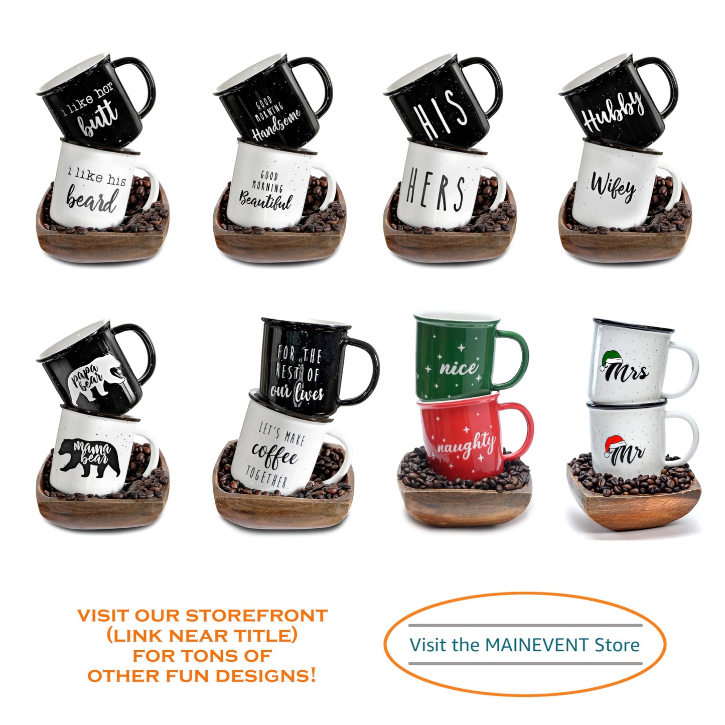MAINEVENT Naughty Nice Christmas Mugs Coffee Set 11 Ounce, Christmas Cups Couple Gift