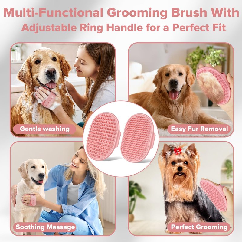 Augwind 6PCS Pet Grooming Kit for Dogs, Cats and Horses | Dog Washing Gloves | Cleanroom Gloves | Dog Bath Brush | Dog Bath Gloves | Dog Shampoo Brush | Dog Bath Supplies (Light Pink)