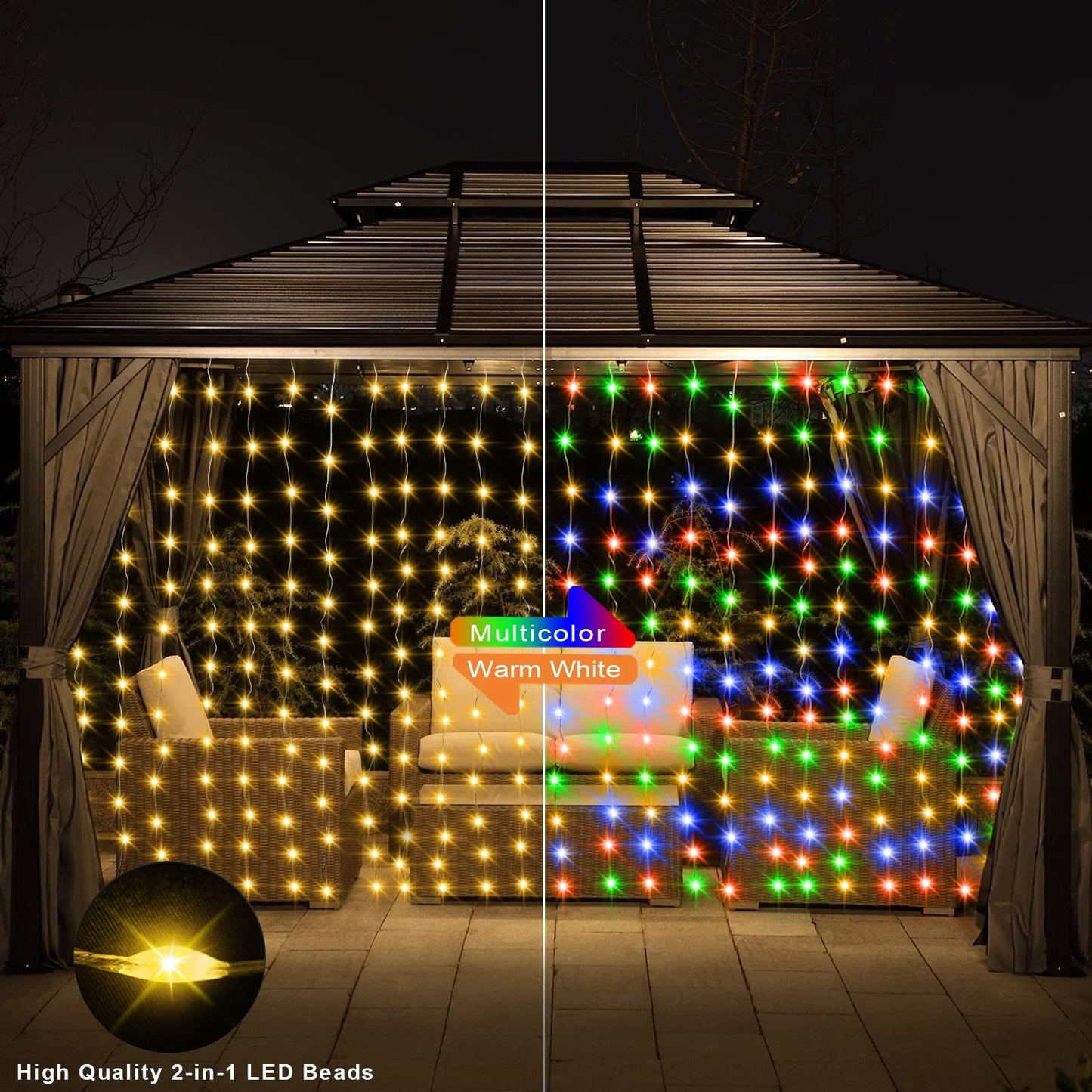 echosari 600 LED Curtain Lights Plug in, 20Ft x 10Ft Connectable Dual Color Changing Fairy Lights Curtain Outdoor Waterproof for Bedroom Backdrop Wedding (Warm White & Multicolor)