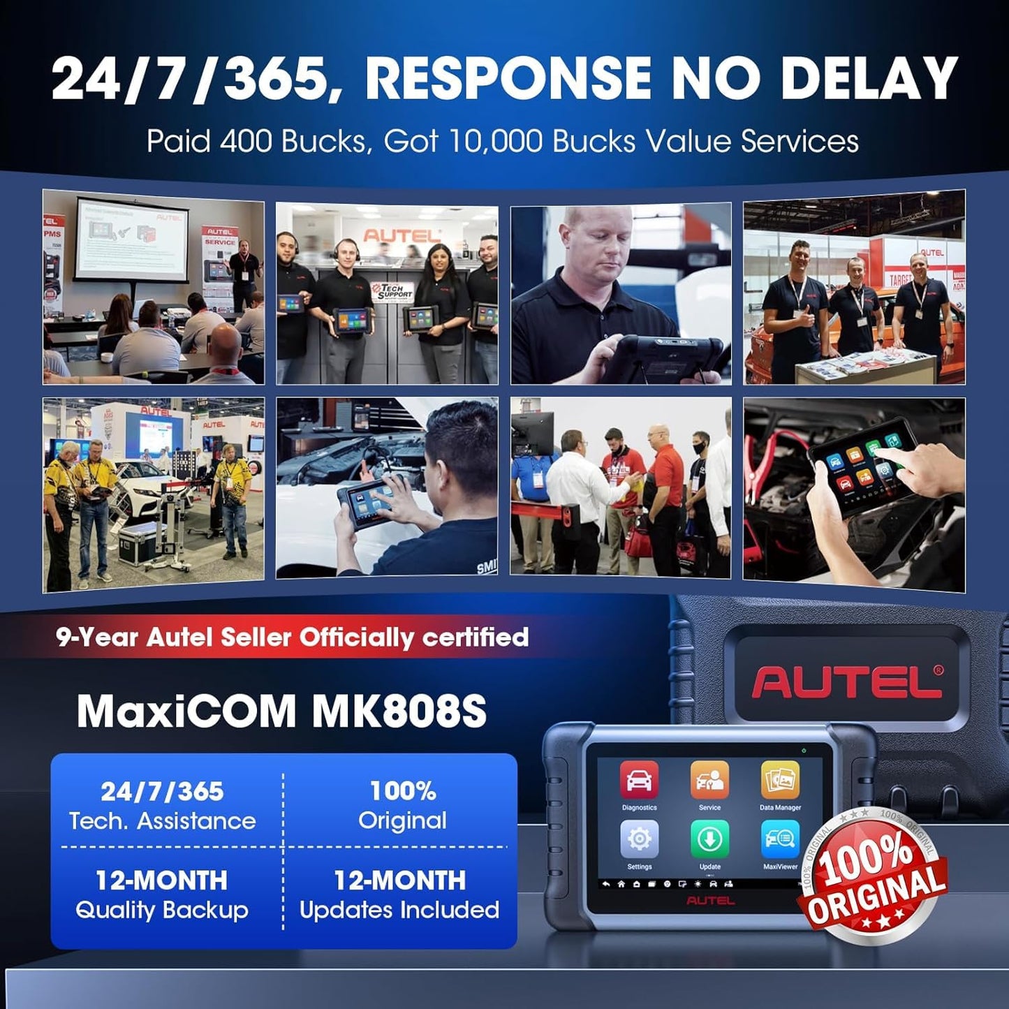 Autel Scanner MaxiCOM MK808S: 2025 Bidirectional Tool as MK808BT Pro MX808S M808Z, Function as MaxiCheck MX900, 28+ Service, Active Test, All System Diagnose, Injector Coding, FCA Autoauth Android 11
