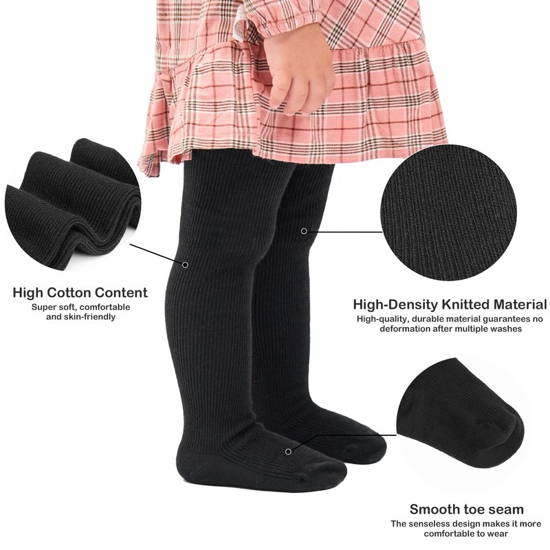 Stelle Toddler Girls Tights Baby Cable Knit Thick Stockings Cotton Winter Warm Leggings Pantyhose 1/2/3 Pack(Black,XXS)