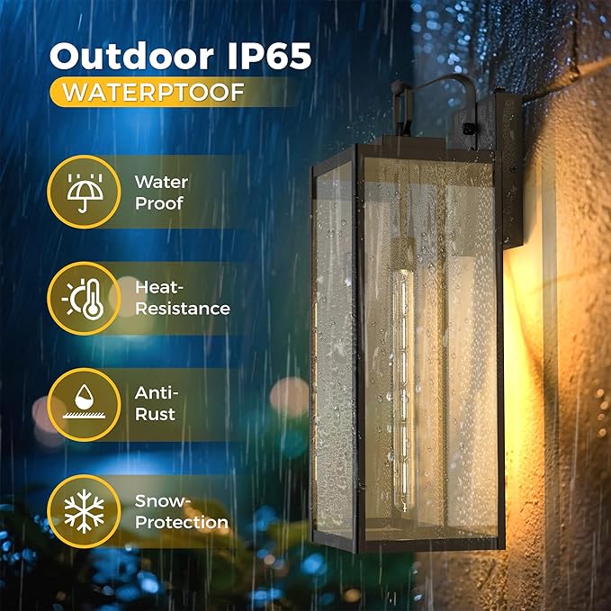 L LOHAS LED 2 Pack 24 Inch Large Size Dusk to Dawn Outdoor Light Fixture, Matte Black Waterproof Anti-Rust Porch Lights Ourdoor, Exterior Lighting Fixtures for Porch, Doorway, Garage, ETL Listed