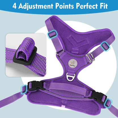 Hipubby Dog Harness Small Sized Dog, No Pull Pet Harness with 2 Metal Rings and Control Handle, Adjustable Soft Dog Vest with Reflective Strips, Easy Walking and Training for Small Dogs, Purple, S