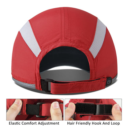 GADIEMKENSD Adjustable Quick Drying Reflective Foldable Running Cap Outdoor Sports Hat 50+ UPF Inhibit UV Mesh Race Performance Water Repellency Baseball Cap (Red)