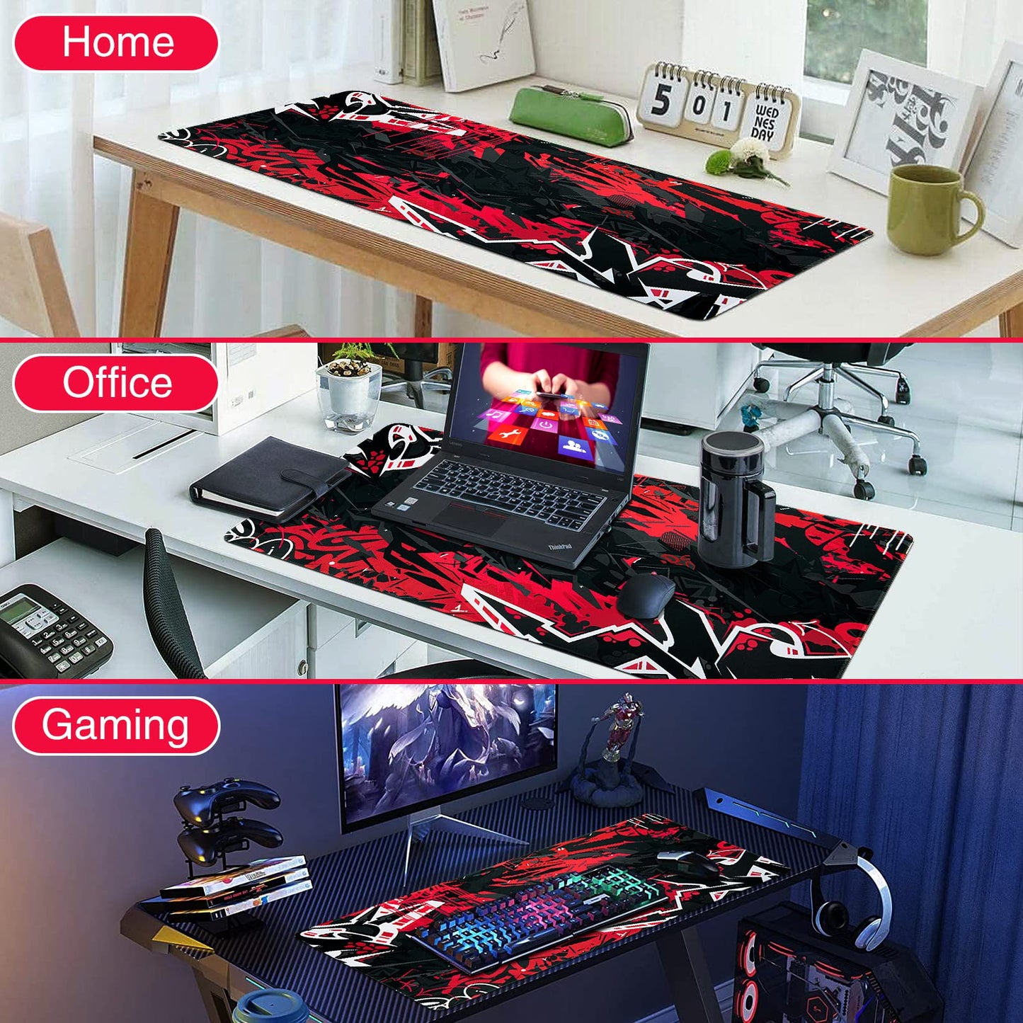 Canjoy Gaming Mouse Pad 31.5x15.8inch Extended XXL Large Mouse Pad Big Computer Keyboard Mouse Mat Desk Pad with Non-Slip & Rubber Base & Stitched Edge