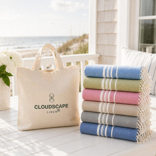CLOUDSCAPE Turkish Beach Towel Set of 6 Oversized Premium Towels 39"x71" Bulk Beach Towel with Hanging Loop, Lightweight, Sand Free, Quick Absorbent, Beach Accessories for Summer- Multicolor4