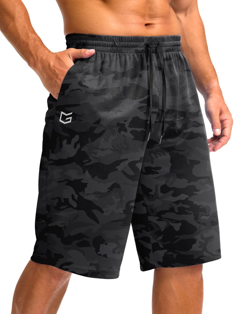 G Gradual Men's Athletic Shorts with Pockets 9" / 11" Long Basketball Shorts Lightweight Quick Dry Gym Workout Shorts for Men(Gray Camo,4XL)