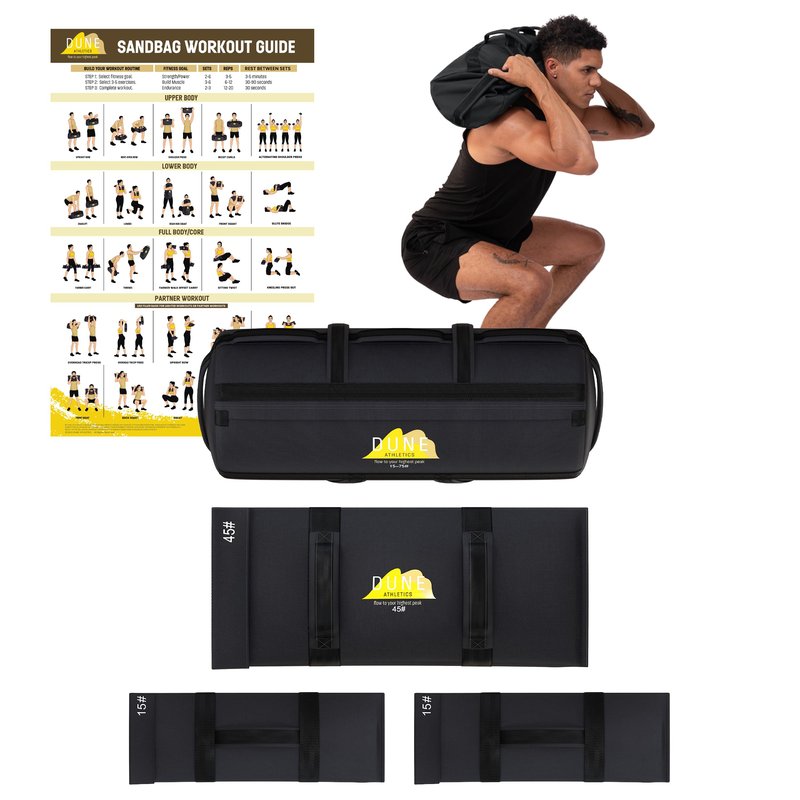Sandbags for Working Out (Unfilled) - Enhance Your Fitness with Our Workout Sandbag, Versatile & Durable Sand Bags for Weight Training | 15-75 lbs Sand Bag for Exercise – Dark Gray - Guide Included