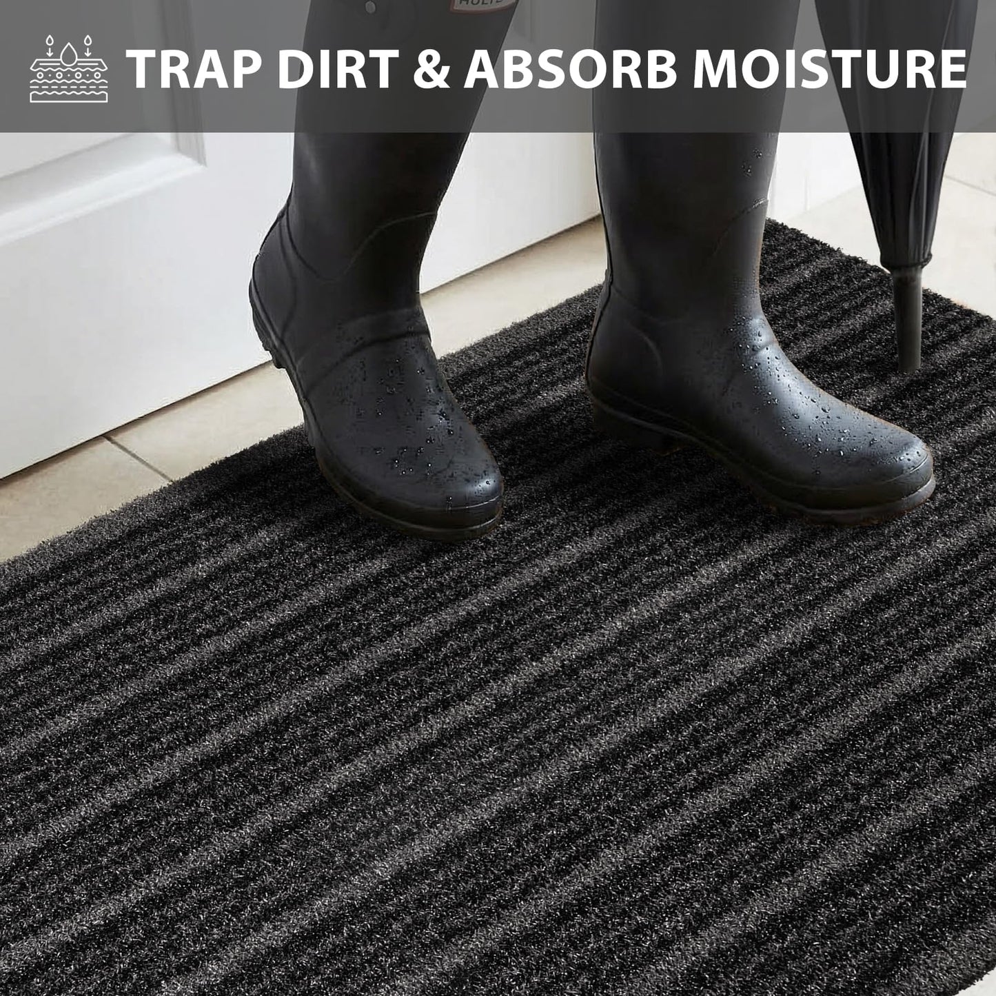 DOMUSTEX Outdoor Front Door Mat 20" x 32", Dirt Trapping Outside Entrance Rug, Non Slip Shoe Scraper, Heavy Duty Commercial Rug for Patio, Garage, Traffic Area, Office, Roll Packing