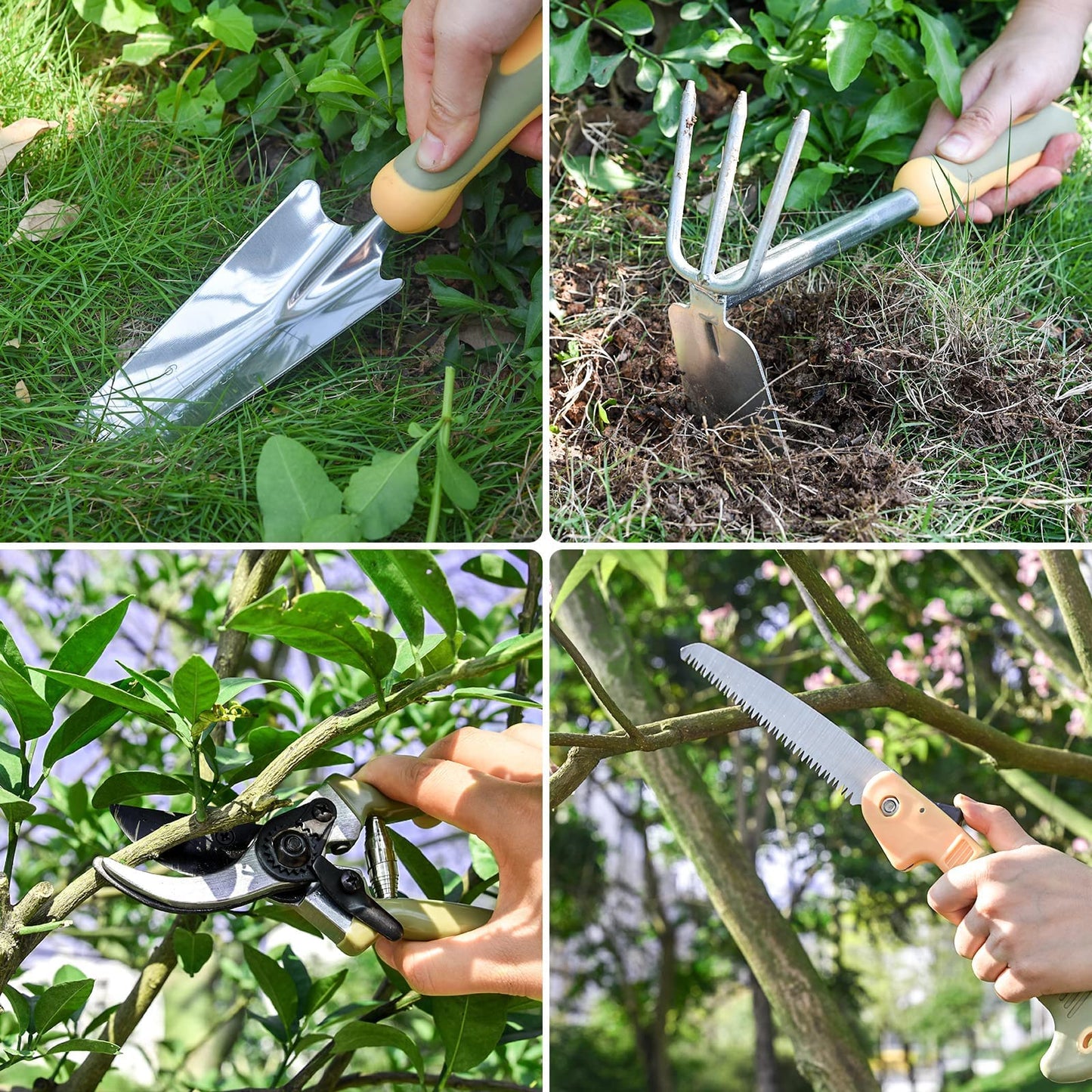 Garden Tool Set, WisaKey 9 Piece Stainless Steel Heavy Duty Gardening Hand Tools with Handle, Durable Garden Tool Bag, Gardening Gifts for Women and Men White Elephant Gifts