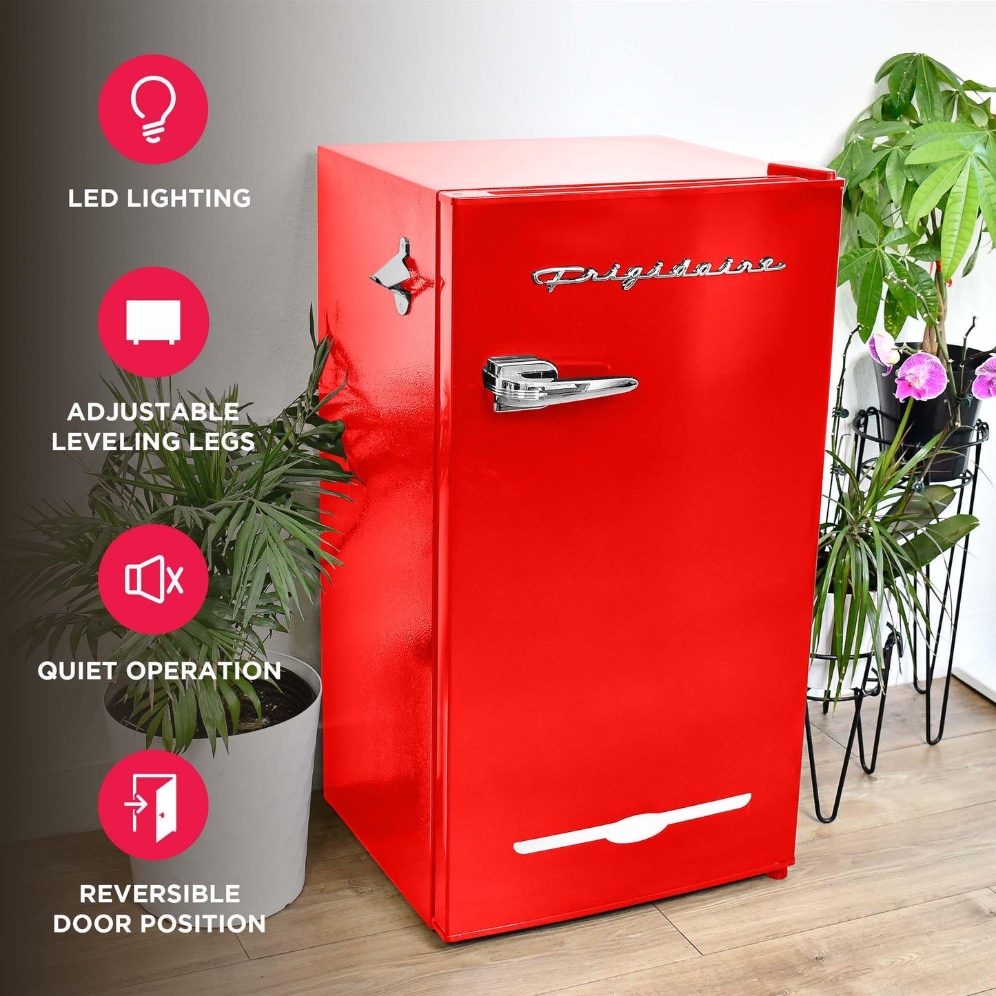 Frigidaire Retro Compact Fridge with Chiller, 3.2 cu ft Countertop Fridge with Built-In Bottle Opener, Compact Refrigerator for Office, Bedroom, Dorm Room or Cabin - 16.5" D x 19" W x 31" H (Red)