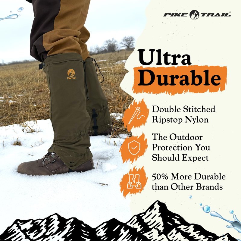Pike Trail Adjustable Leg Gaiters - Lightweight, Waterproof - Leg Guards for Men & Women - Hiking Essentials Ideal for Hunting, Trekking & Fishing - Defense Force Camo - 1 Pair