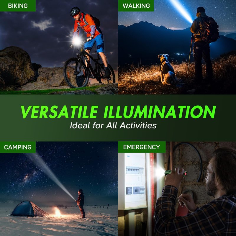 WdtPro LED Flashlight High Lumens SR2000 Pro, 2 Pack Brighter Tactical Flashlights with 5 Modes & Zoomable, Powerful Mini Flash Light for Emergency, Camping, Hiking (Green)