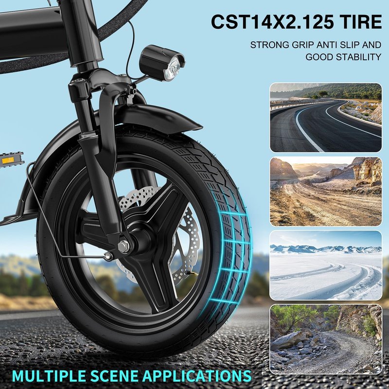 Electric Bike for Adults and Teens, Folding Ebike,Commuter City Foldable E Bike with 560W Motor and 48V 10Ah Battery, 24 MPH Speed Pedals Assist, Dual Disc Brakes,14" Compact Electric Bicycle