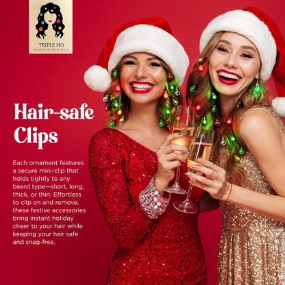 Beardaments Light Up Hair Lights - The Original Ornaments from, 16pc Colorful Christmas Hair Baubles for Holiday Cosplay Women Party Costume
