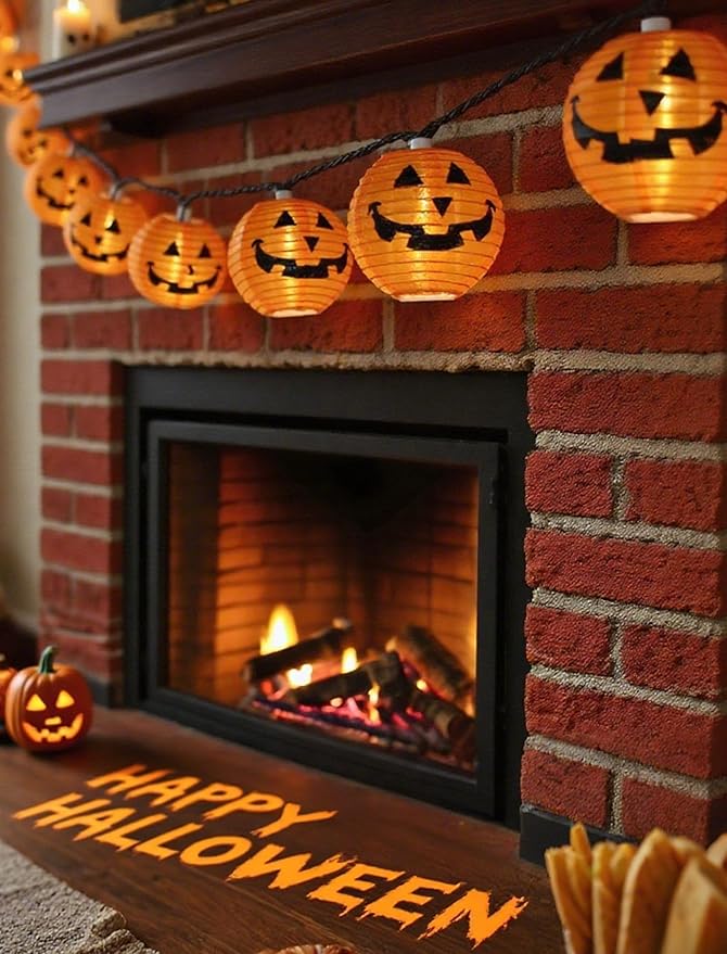 Charming Halloween Pumpkin Lantern Lights, 12ft 20 LED UL Certified String Lights, Unique Fabric Jack o' Lanterns for a Whimsical Indoor & Outdoor Party Glow