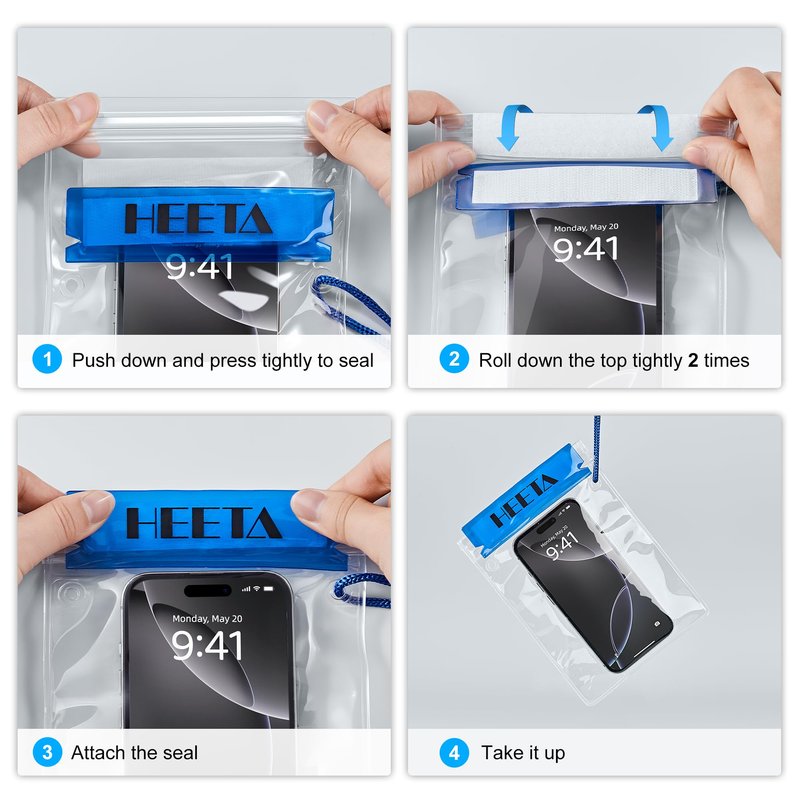 HEETA 5-Pack Clear Waterproof Dry Bag Pouch, Water Tight Cases Dry Bags Document Holder for Camera Mobile Phone Maps, Kayaking Boating (Blue)