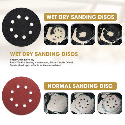 STEBRUAM 50PCS 125mm Dry Wet Sanding Discs 400 Grit, Hook and Loop Sandpaper Silicon Carbide Orbital Sander Discs for Polishing/Metal/Automotive