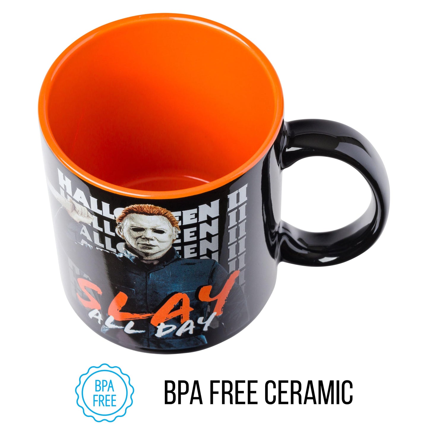 Silver Buffalo Halloween II Slay All Day Scary Ceramic Mug with Sculpted Handle, 20 Ounces