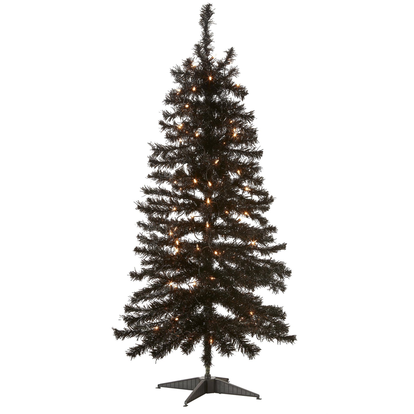 National Tree Company Pre-Lit Artificial Christmas Tree, Black Tinsel, White Lights, Includes Stand, 4 feet