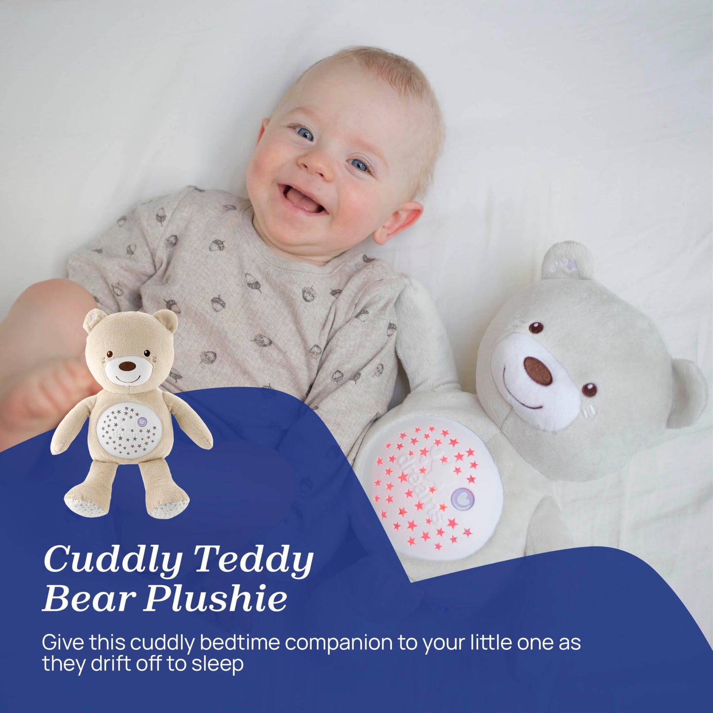 Chicco First Dreams Teddy Bear with Night Light, Neutral | Projects Stars, Lighting Effects, Relaxing Music, Calming for Baby