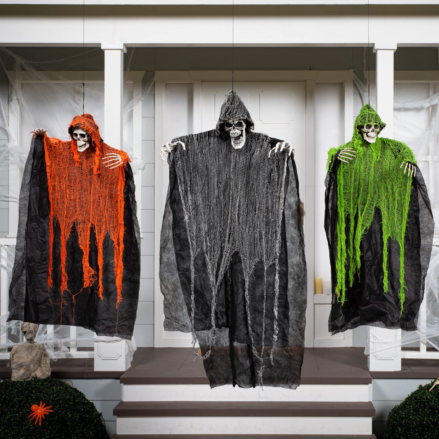 JOYIN Halloween Hanging Grim Reapers (3 Pack), One 47” and Two 35” Grim Reapers, Halloween Skeleton Flying Ghost for Haunted House Prop Décor, Outdoor Indoor Decor