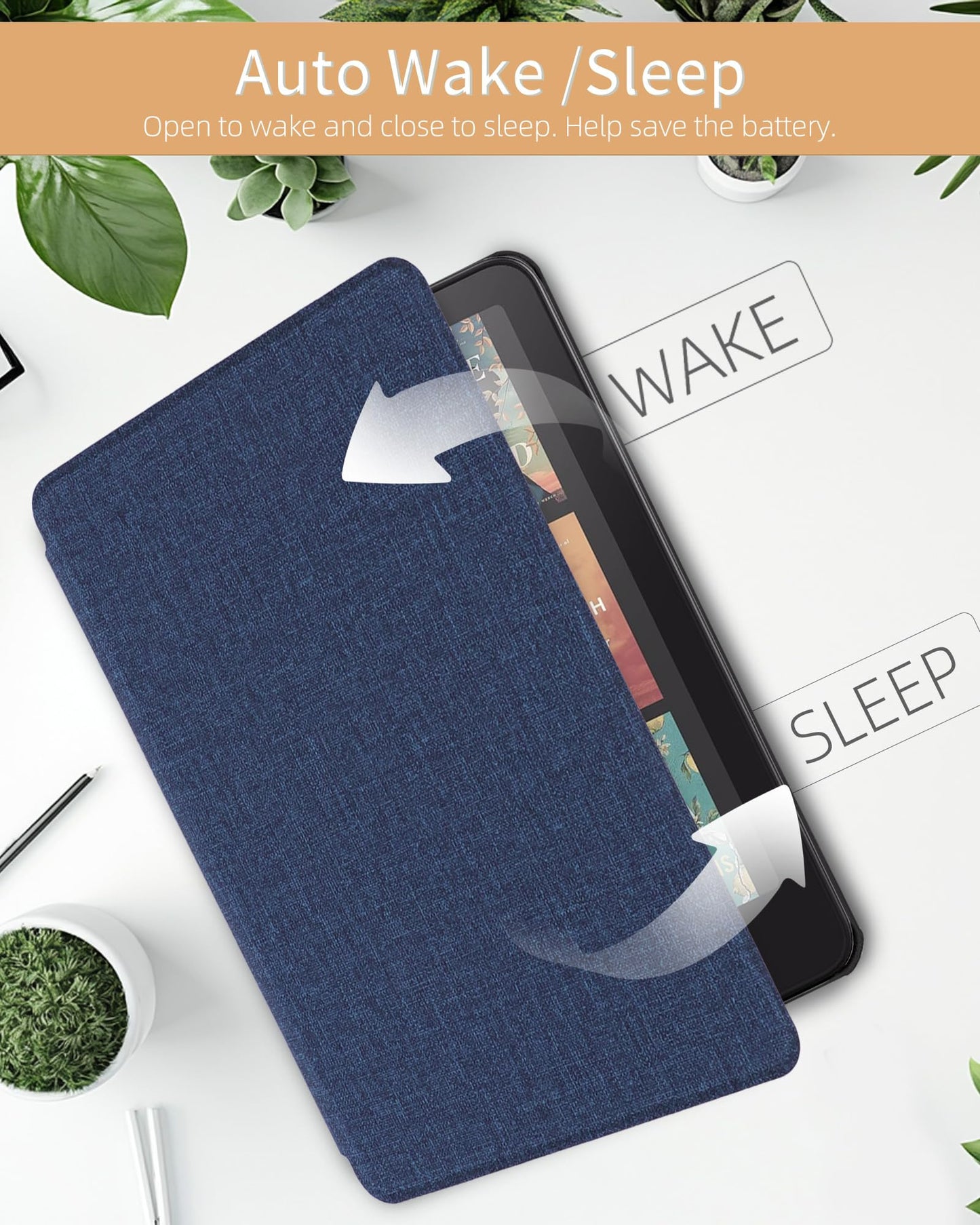 WALNEW Case for 7" All-New Kindle Paperwhite 12th Gen 2024 and Kindle Colorsoft Signature Edition, Premium PU Leather Protective Cover for Kindle Paperwhite with Auto Wake/Sleep (Navy Blue)