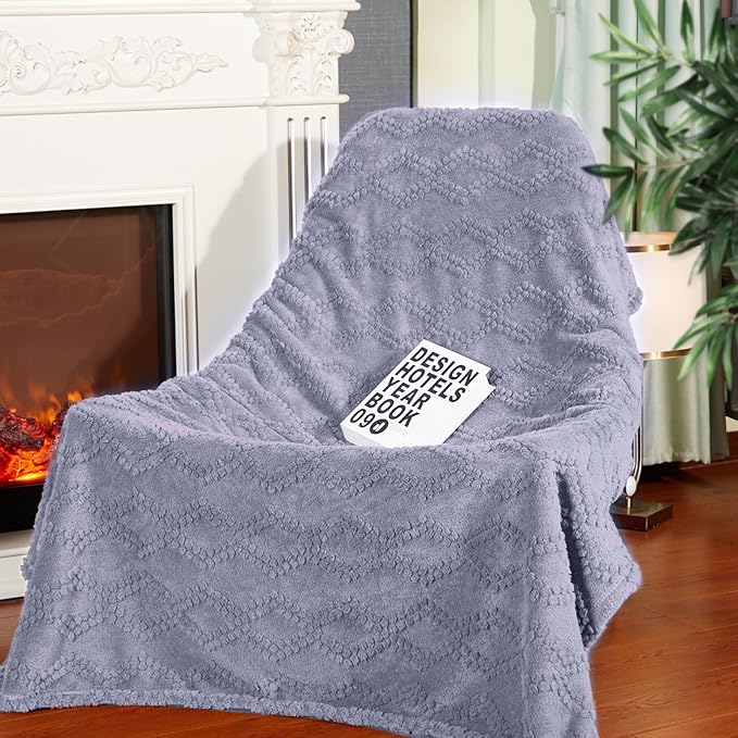 Jacquard Boho Fleece Throw Blanket-Cozy Fluffy Soft Lightweight Fuzzy Fall Blanket for Sofa, Couch, Bed, Chair & Car, Gifts for Teen Girls, Women & Men, Home and Dorm Decor, Gray, 50" x 70"