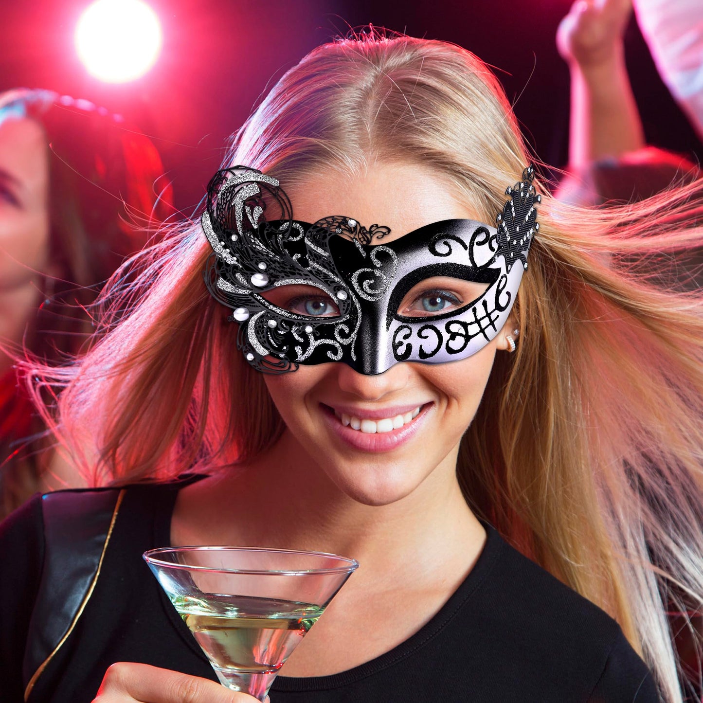 SIQUK Couple Masquerade Masks Metal Venetian Party Mask Halloween Costume Mask Mardi Gras Mask for Couples Women and Men