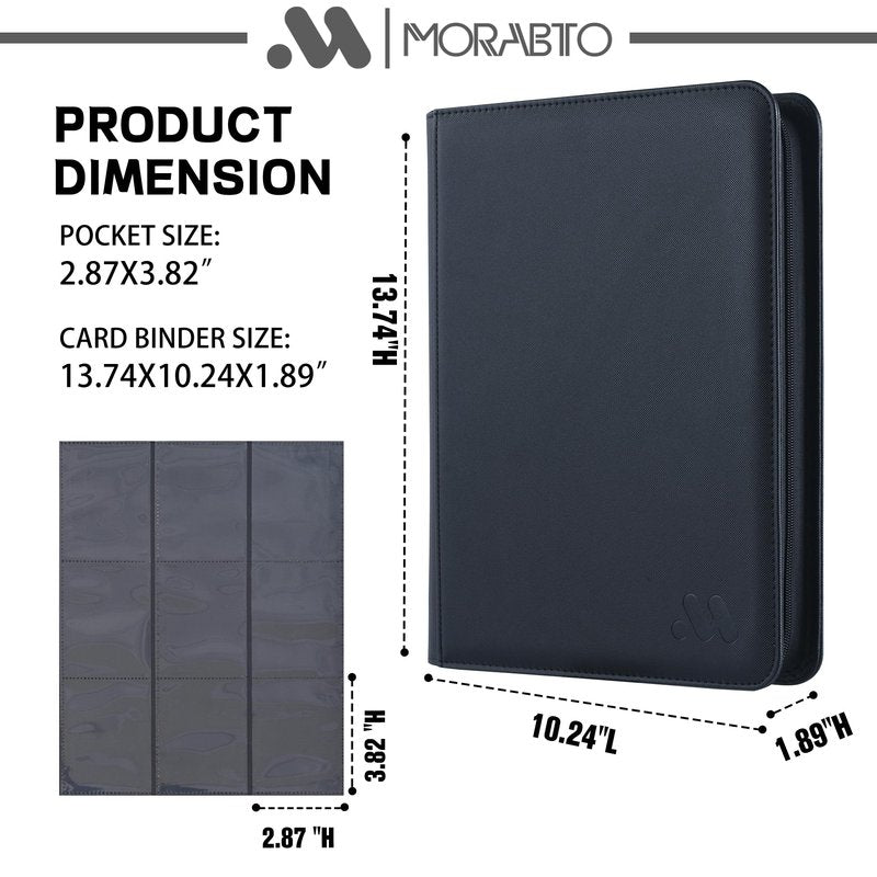MORABTO Card Binder 9 Pocket,Trading Card Binder Holds up to 360 Cards with 20 Sleeves,Zipper Card Holder Album Compatible with TCG Card/Game Cards/Sports Card