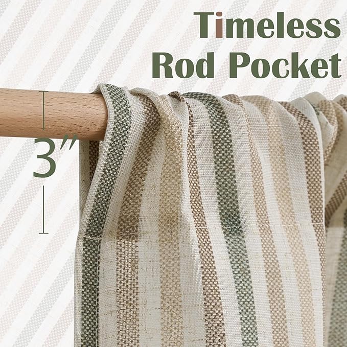 jinchan Colorful Striped Linen Kitchen Curtains 36 Inch Christmas Tier Curtains Farmhouse Modern Cafe Small Window Treatments Light Filtering Rod Pocket for Living Room Bathroom 2 Panels Multi Green